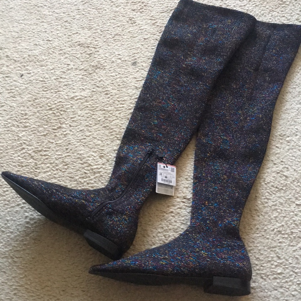 New Zara over knee shimmer boots